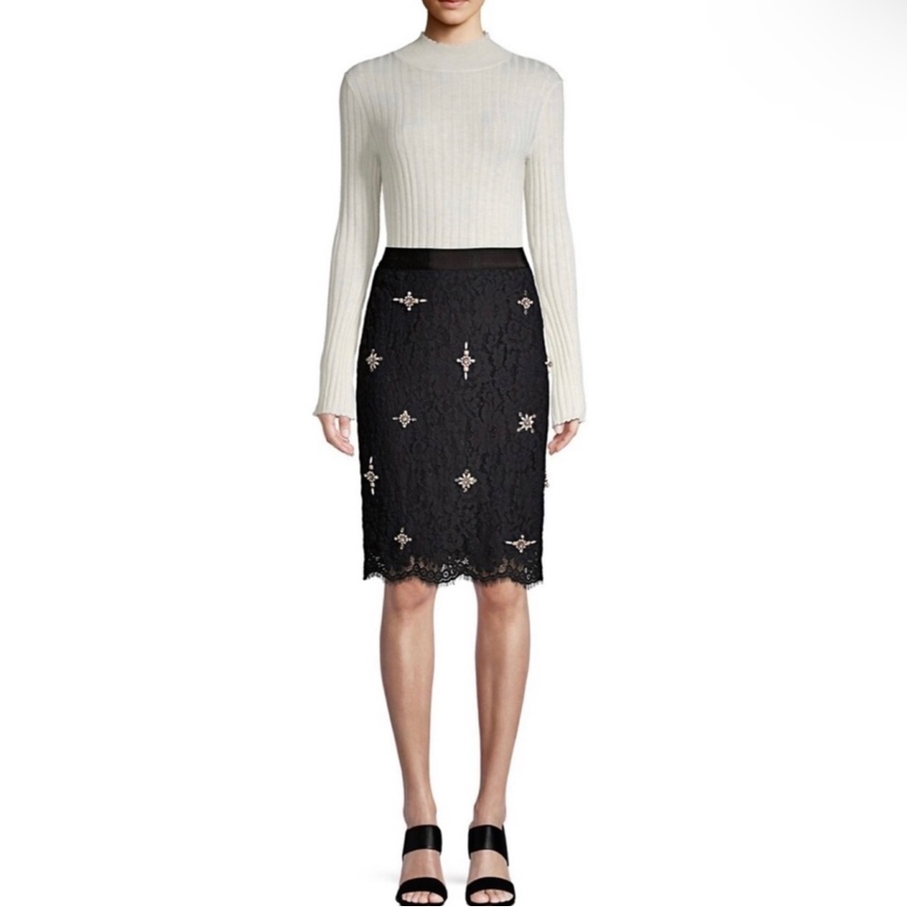 NEW JOIE BLACK EMBELLISHED LACE PENCIL SKIRT - Picture 8 of 8
